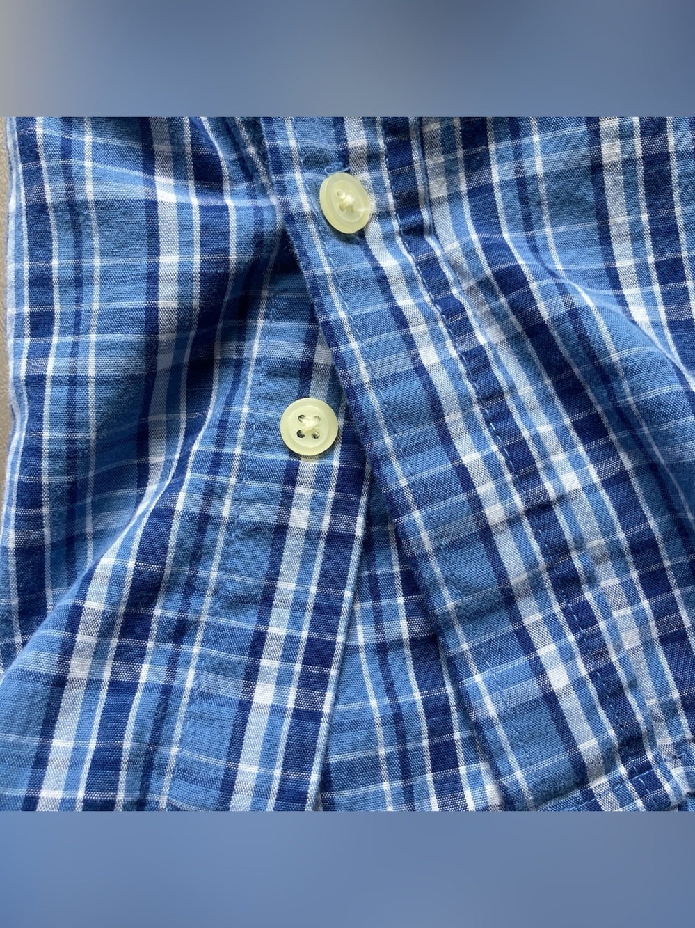 100% Cotton Blue Plaid Short-Sleeve Button-Up Shirt - Picture 8 of 9